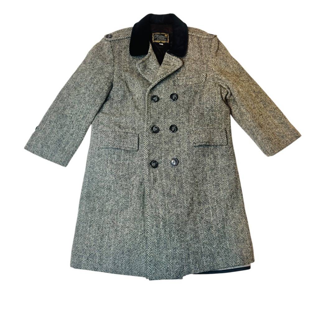 Vtg Girls 6 Fieldstone Clothes Herringbone Double Breasted Wool Blend Overcoat